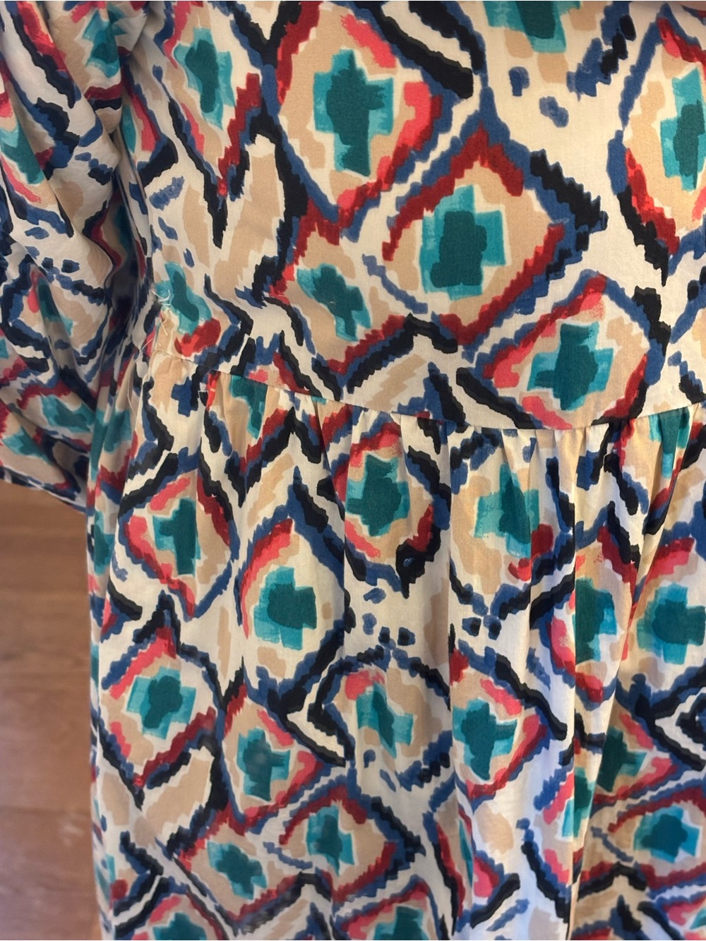 Anthropologie Maeve Betina Tiered Ikat Multi-Color Printed Maxi Dress in Medium - Picture 6 of 6